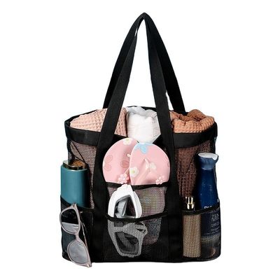 Saco cosmético de malha de nylon personalizável para armazenamento e viagem de maquiagem multifuncional