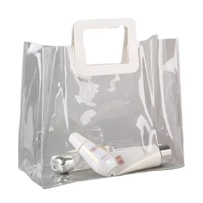 Logotipo personalizado impermeável colorido PVC laser holográfico transparente transparente saco de compras