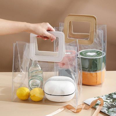 Saco de couro de mão reutilizável Saco de presente de plástico PVC transparente Saco para saco de praia