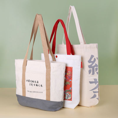 Estilo de manipulação ecológico Impressão de logotipo personalizado Saco de toque de lona para compras e viagens