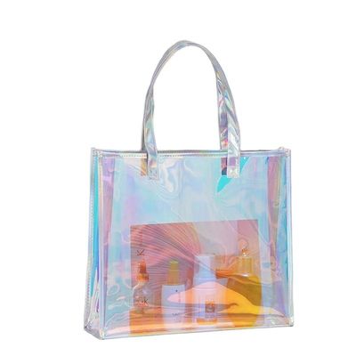 Luxo impermeável transparente bolsa de mão cosmética feminina maquiagem personalizada bolsa Tote Saco com logotipo