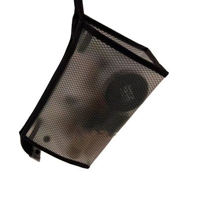 Estilo manuseado impermeável transparente malha de nylon logotipo personalizado grande maquiagem bolsa cosmética