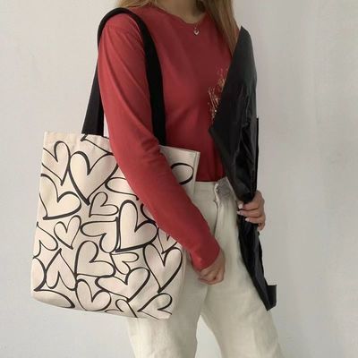Saco de algodão bordado personalizado para mulheres Saco de Shopping de tamanho médio