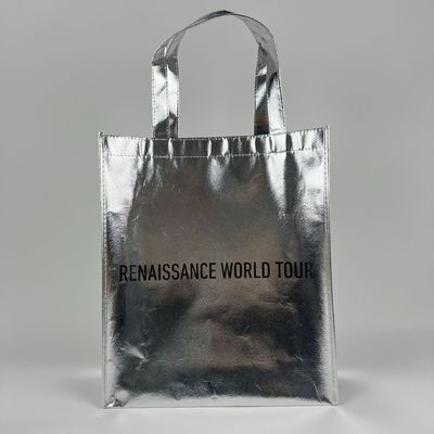 Saco de compras eco-friendly Laminado de ouro Metallic Silver Saco não tecido com logotipo personalizado