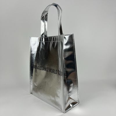 Saco de compras eco-friendly Laminado de ouro Metallic Silver Saco não tecido com logotipo personalizado