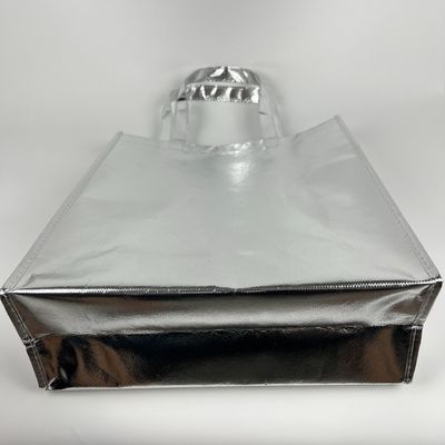 Saco de compras eco-friendly Laminado de ouro Metallic Silver Saco não tecido com logotipo personalizado