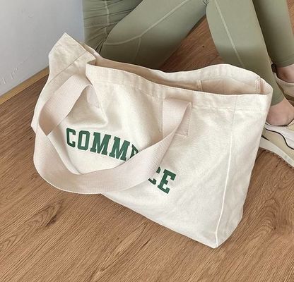 Saco extra grande de lona natural com impressão de logotipo para compras