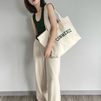 Saco extra grande de lona natural com impressão de logotipo para compras