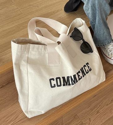 Saco extra grande de lona natural com impressão de logotipo para compras