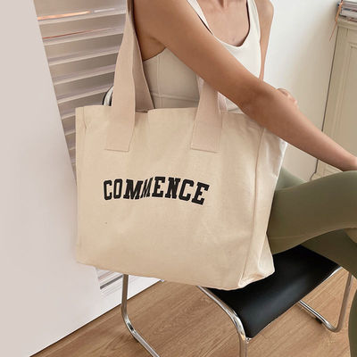Saco extra grande de lona natural com impressão de logotipo para compras