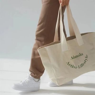 Logotipo personalizado Grande Mulheres Festa de fim de semana algodão tela praia presente de compras saco Tote
