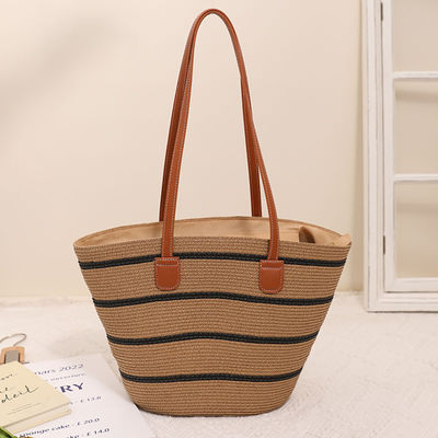 Saco de praia de palha Raffia feito à mão para Unisex Summer Bucket Tote Style Basket
