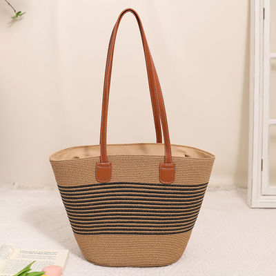 Saco de praia de palha Raffia feito à mão para Unisex Summer Bucket Tote Style Basket