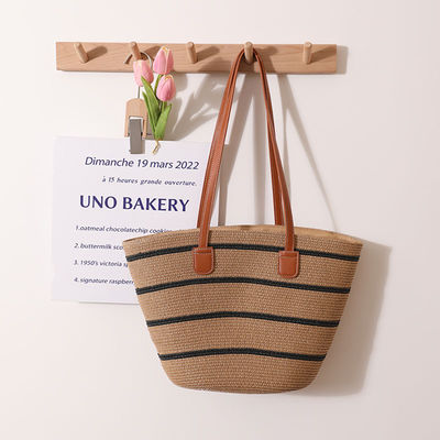 Saco de praia de palha Raffia feito à mão para Unisex Summer Bucket Tote Style Basket