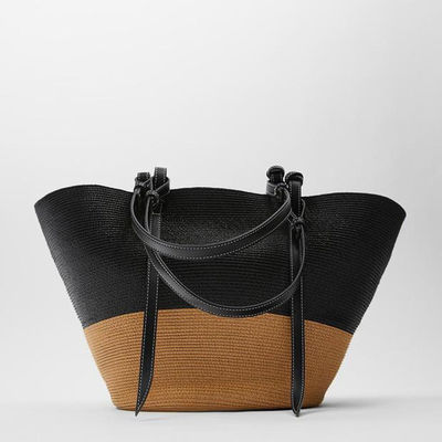 Saco de praia de palha de grande capacidade de exterior Vintage Saco de ombro tecido à mão Sacos Raffia Rattan