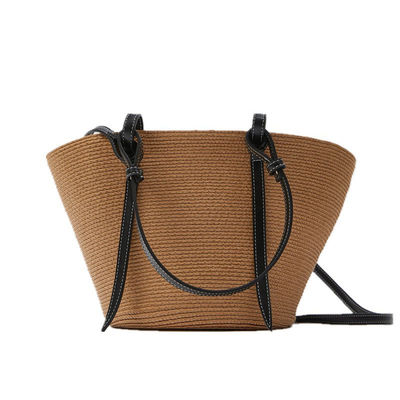 Saco de praia de palha de grande capacidade de exterior Vintage Saco de ombro tecido à mão Sacos Raffia Rattan