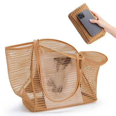 Saco de praia de malha reutilizável de grande capacidade customizado Saco de ombro para viagens ao ar livre das mulheres