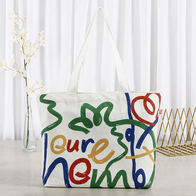 Bolsa de compras de algodão de tela de seda impressa personalizada com logotipo e padrão de letras