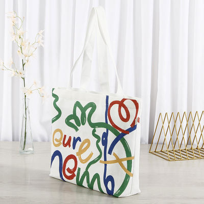 Bolsa de compras de algodão de tela de seda impressa personalizada com logotipo e padrão de letras
