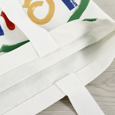 Bolsa de compras de algodão de tela de seda impressa personalizada com logotipo e padrão de letras
