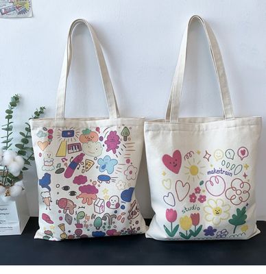 Cartoon Print Canvas Tote Bag para a Vida Escolar Diária Eco Amigável e Cor Personalizada
