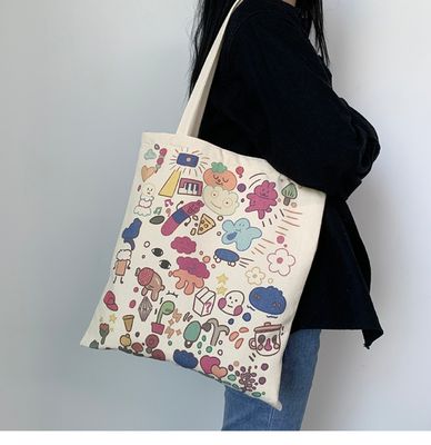 Cartoon Print Canvas Tote Bag para a Vida Escolar Diária Eco Amigável e Cor Personalizada