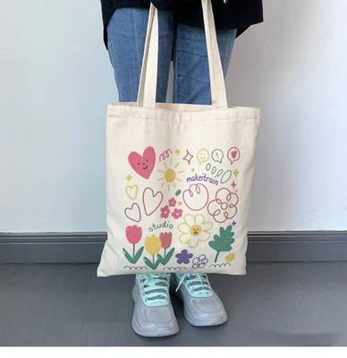 Cartoon Print Canvas Tote Bag para a Vida Escolar Diária Eco Amigável e Cor Personalizada