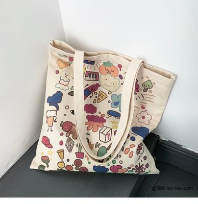 Cartoon Print Canvas Tote Bag para a Vida Escolar Diária Eco Amigável e Cor Personalizada