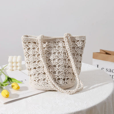 Simples Casual Lady Summer Straw Handmade Bucket Bag para Mulheres Beach Holiday Shoulder Bag