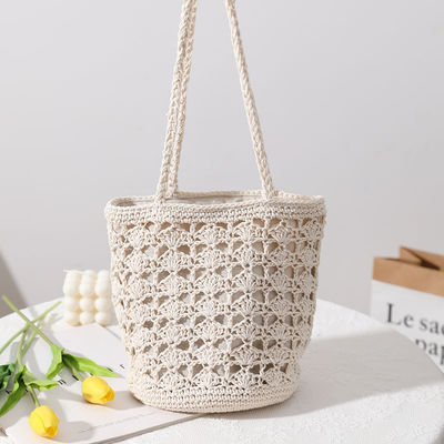 Simples Casual Lady Summer Straw Handmade Bucket Bag para Mulheres Beach Holiday Shoulder Bag