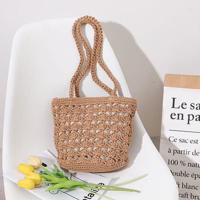 Simples Casual Lady Summer Straw Handmade Bucket Bag para Mulheres Beach Holiday Shoulder Bag