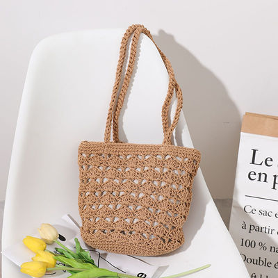 Simples Casual Lady Summer Straw Handmade Bucket Bag para Mulheres Beach Holiday Shoulder Bag