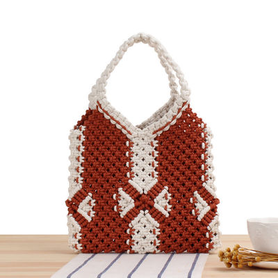 Bolsa de praia de palha de verão de revestimento de poliéster para mulheres Bolsa de malha de madeira de madeira boêmica feita à mão