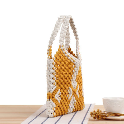 Bolsa de praia de palha de verão de revestimento de poliéster para mulheres Bolsa de malha de madeira de madeira boêmica feita à mão