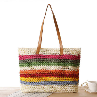Materiais principais Palha 2022 Moda Mulheres Beach Tote Saco à beira-mar com cor personalizada