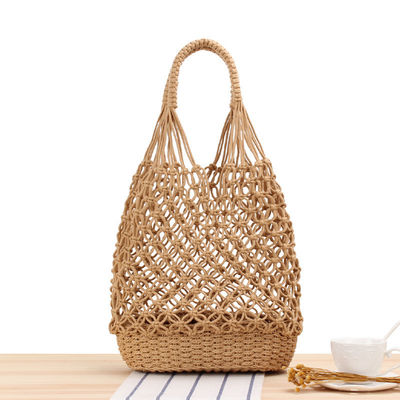 Novas moda cores personalizadas tricô cavado sacos de praia tecidos sacos de palha