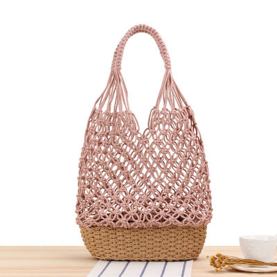 Novas moda cores personalizadas tricô cavado sacos de praia tecidos sacos de palha