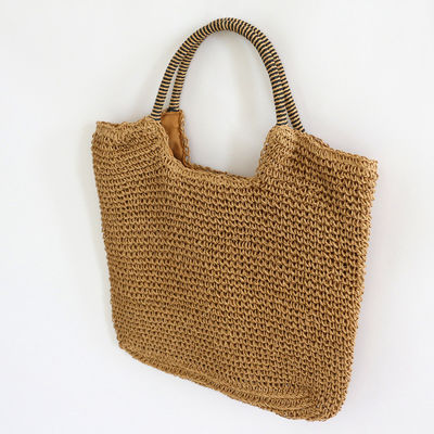 Material de revestimento de poliéster de madeira feminina de palha Saco de ombro para praia de verão Saco grande