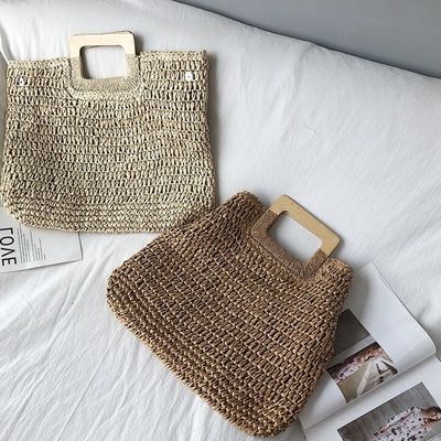 Nada Decoração Rattan Tote Bag Portátil Saco de Palha Feminino para Férias de Verão