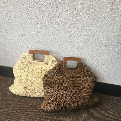 Nada Decoração Rattan Tote Bag Portátil Saco de Palha Feminino para Férias de Verão