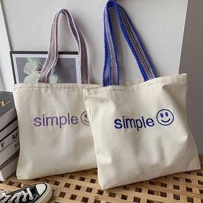 Saco de compras de lona de algodão reutilizável com padrão de letras