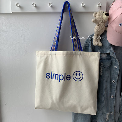 Saco de compras de lona de algodão reutilizável com padrão de letras