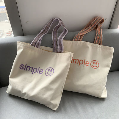 Saco de compras de lona de algodão reutilizável com padrão de letras