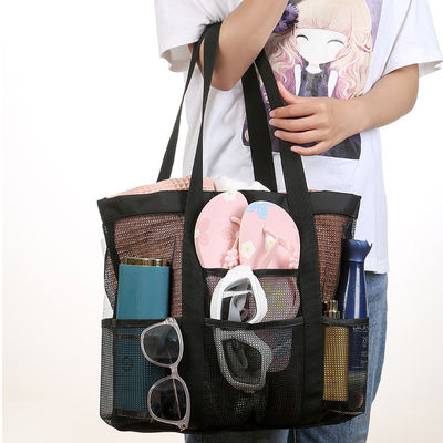 Logotipo personalizado Coleção Black Shell Large Nylon Portable Mesh Beach Tote Bag para mulheres