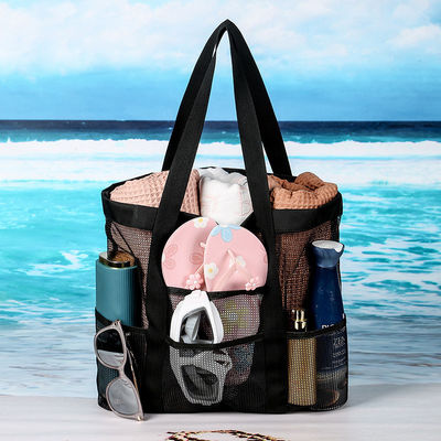 Logotipo personalizado Coleção Black Shell Large Nylon Portable Mesh Beach Tote Bag para mulheres