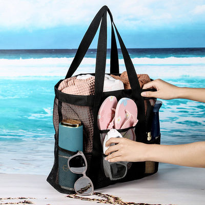 Logotipo personalizado Coleção Black Shell Large Nylon Portable Mesh Beach Tote Bag para mulheres