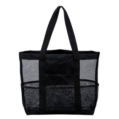 Logotipo personalizado Coleção Black Shell Large Nylon Portable Mesh Beach Tote Bag para mulheres