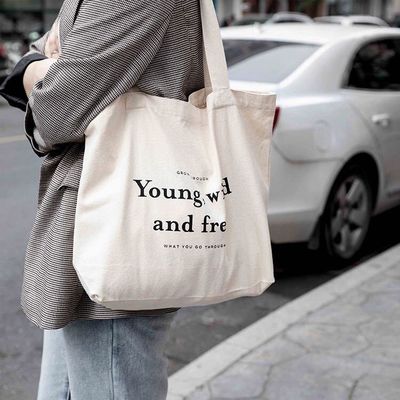 Bolsas de algodão coloridas personalizadas com estilo manuseado e logotipo impresso da empresa
