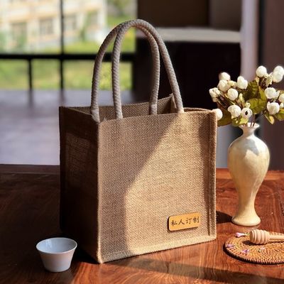 Sacos de compras de juta ecológicos com logotipo impresso personalizado e alças de couro