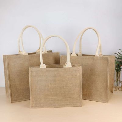 Sacos de compras de juta ecológicos com logotipo impresso personalizado e alças de couro